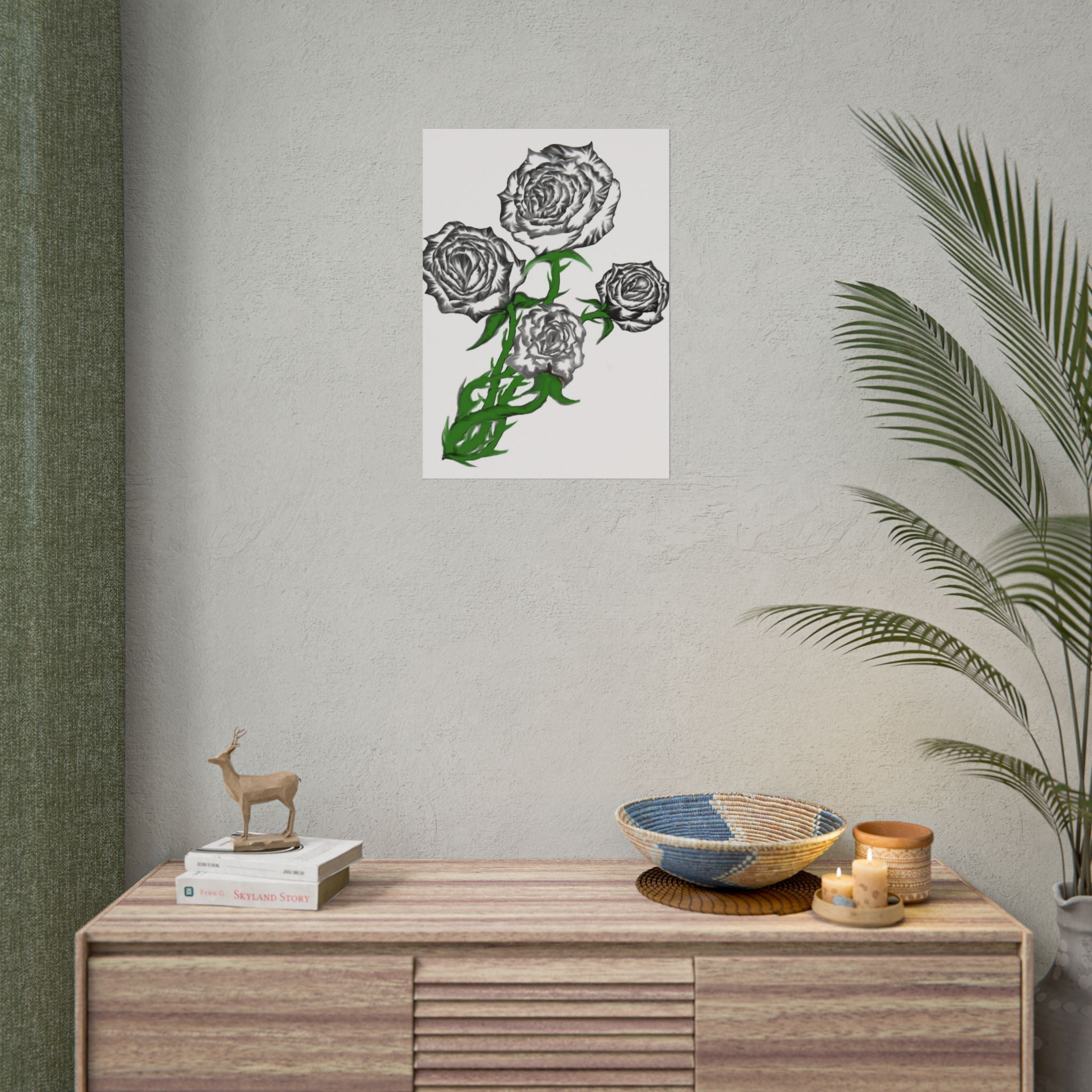 Rolled Poster — Hand-Drawn Black Rose Bouquet Floral Art Print