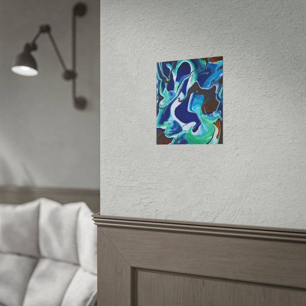 Abstract Ocean Swirl Rolled Poster — Blue & Teal Fluid Art Wall Print