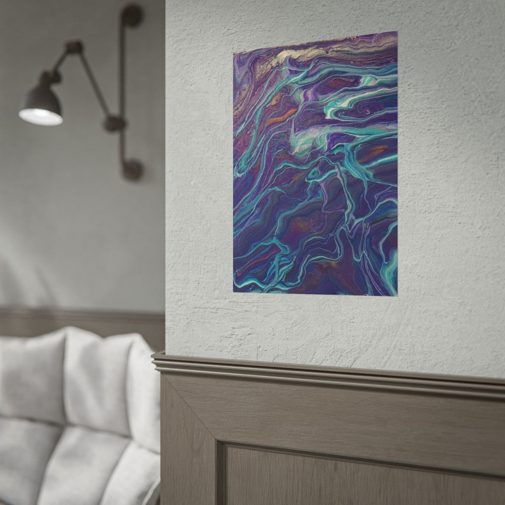 Abstract Fluid Art Poster — Purple Teal Marble Swirl Rolled Poster