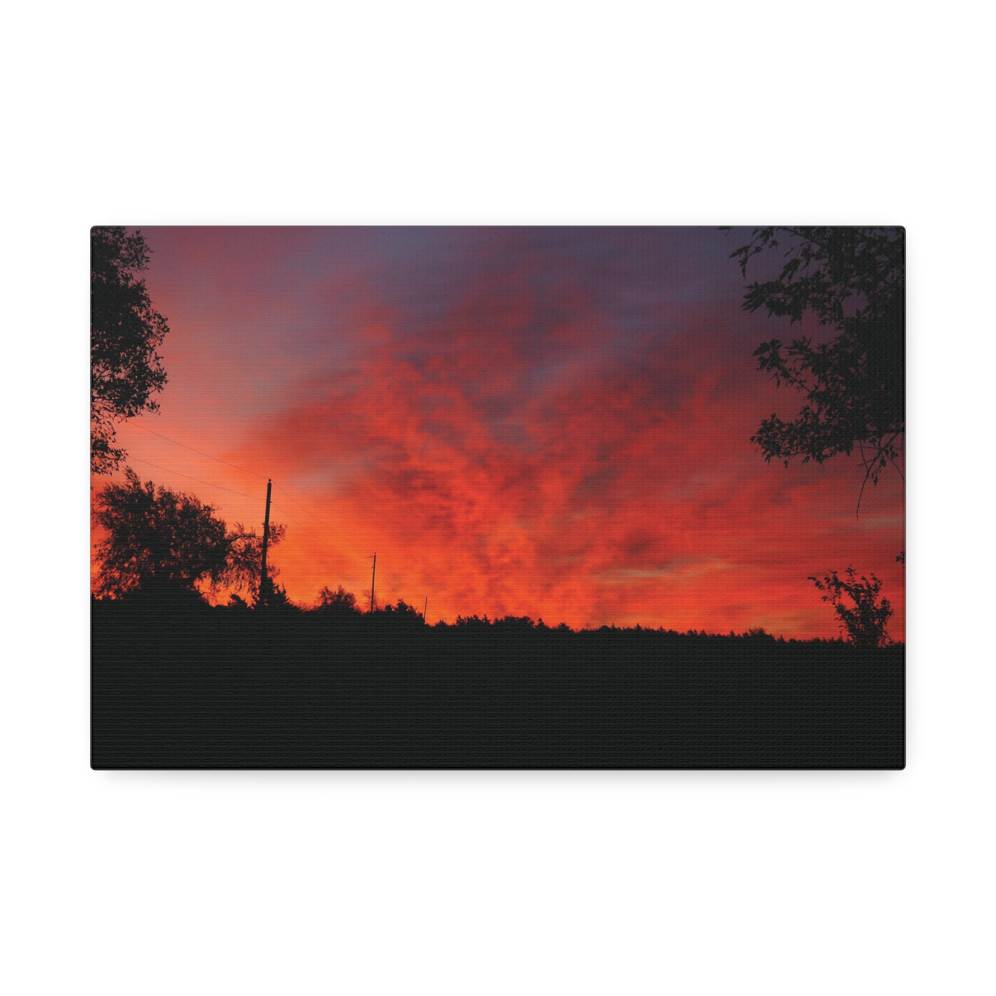 Sunset Silhouette Canvas Print — Fiery Red Orange Sky Wall Art