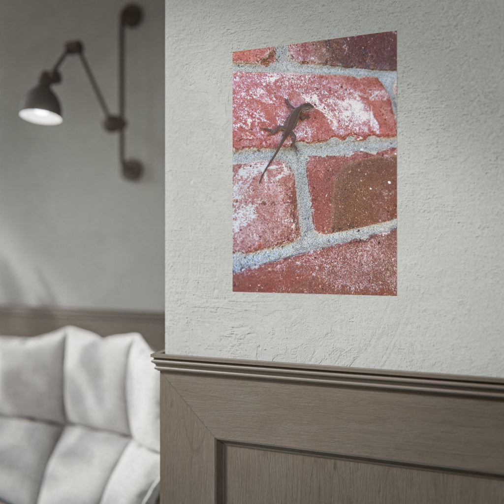 Lizard on Brick Wall Rolled Poster — Nature Photography Wall Art