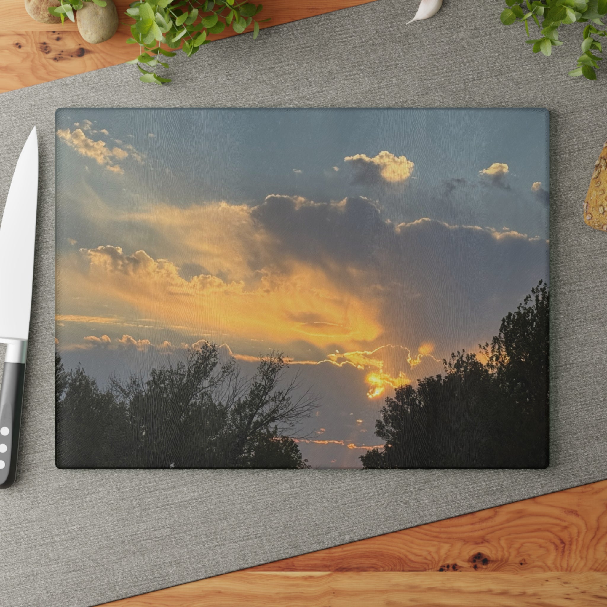 Glass Cutting Board - Golden Sunset Sky Scenic Tempered Glass Chopping Board