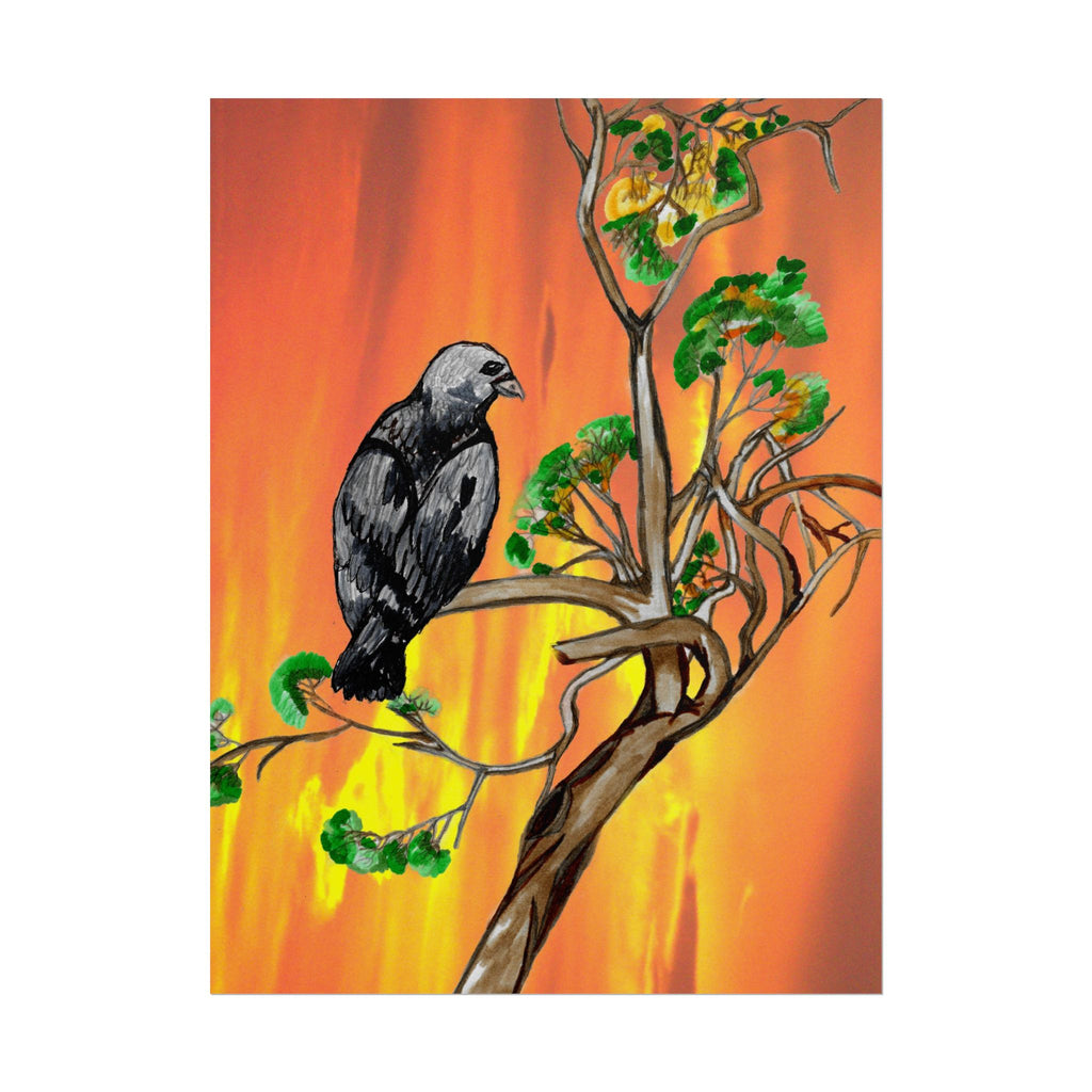 Raven on Sunset Branch Poster — Rolled Art Print