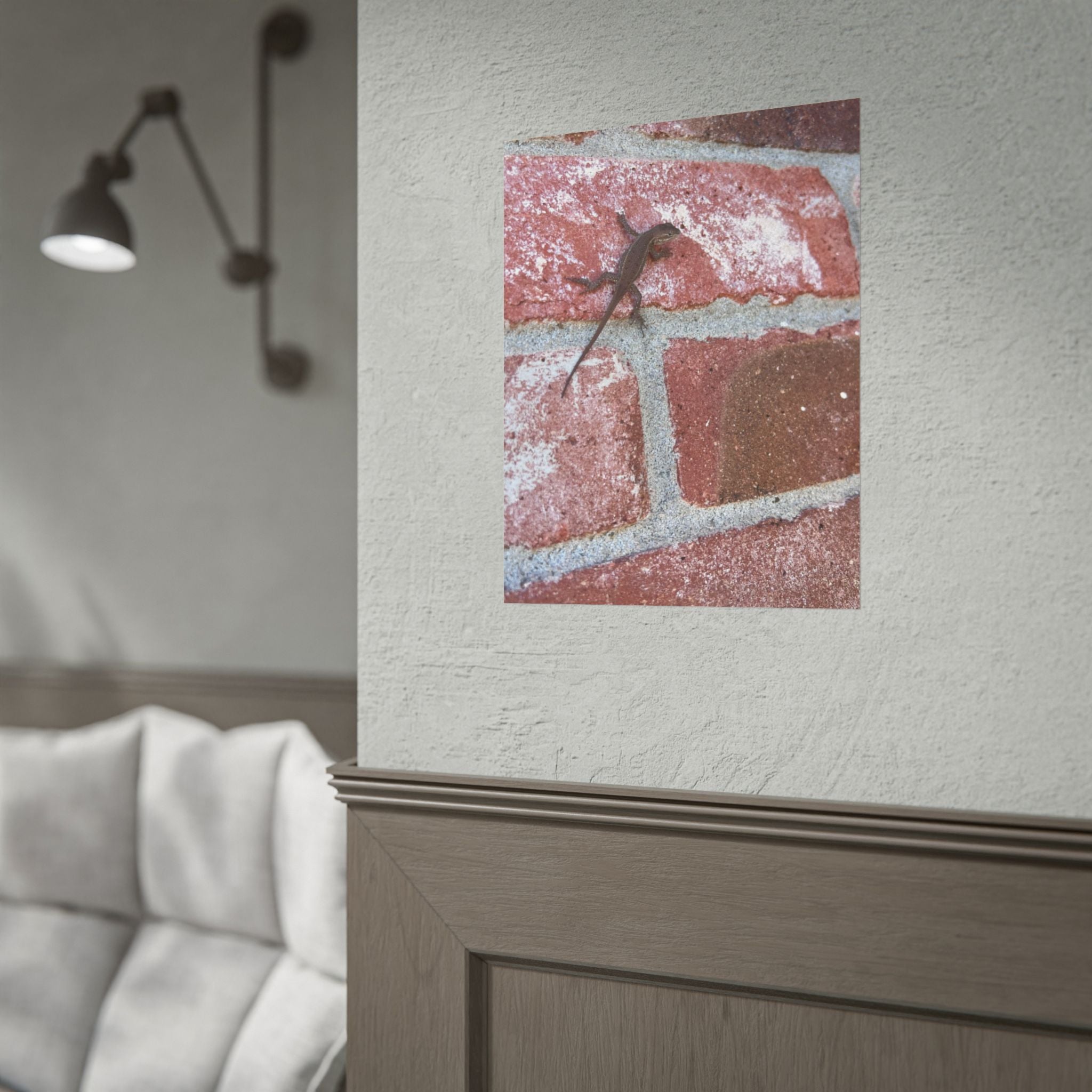 Lizard on Brick Wall Rolled Poster — Nature Photography Wall Art