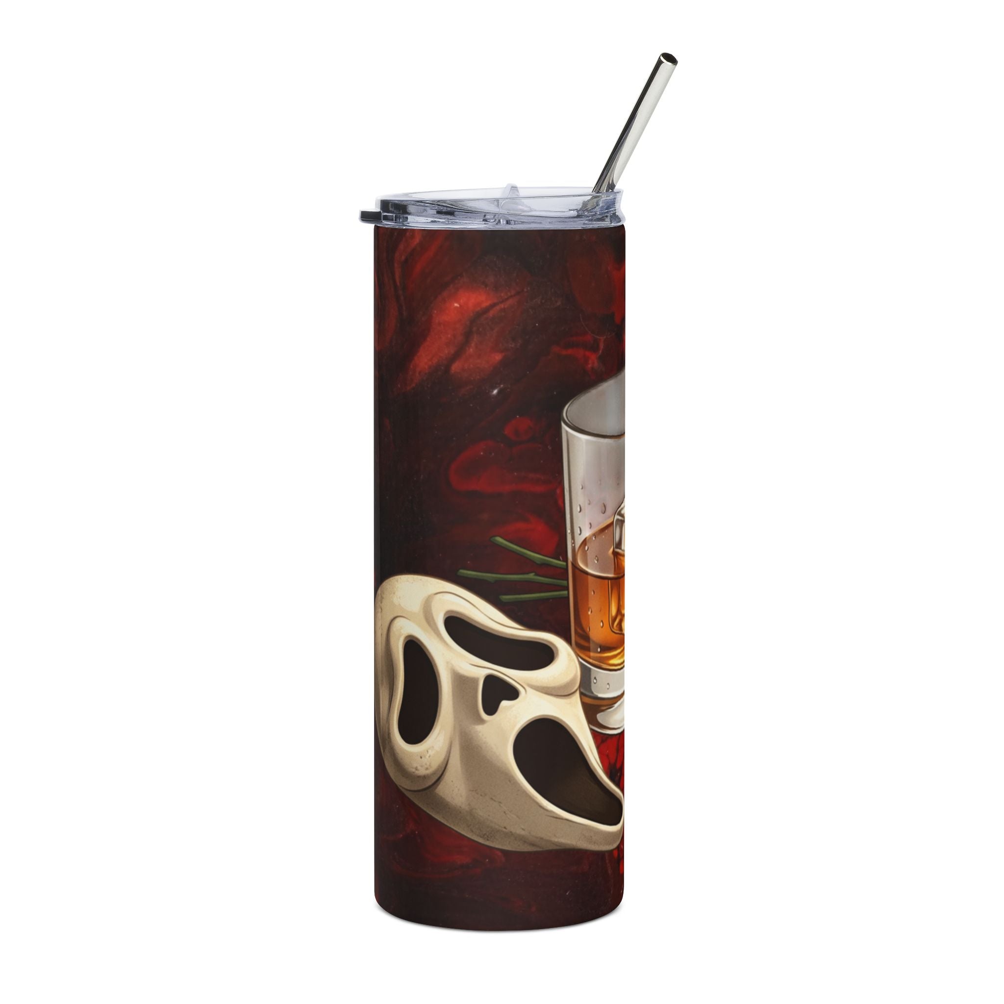 20oz Stainless Tumbler — Dark Romance Whiskey Glass & Theatrical Mask Design (Dark Red Roses)
