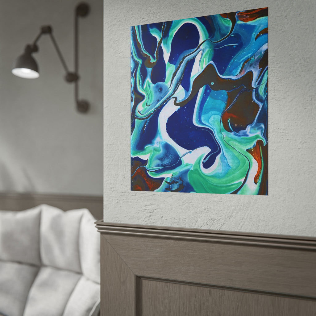 Abstract Ocean Swirl Rolled Poster — Blue & Teal Fluid Art Wall Print