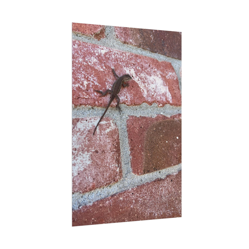 Lizard on Brick Wall Rolled Poster — Nature Photography Wall Art
