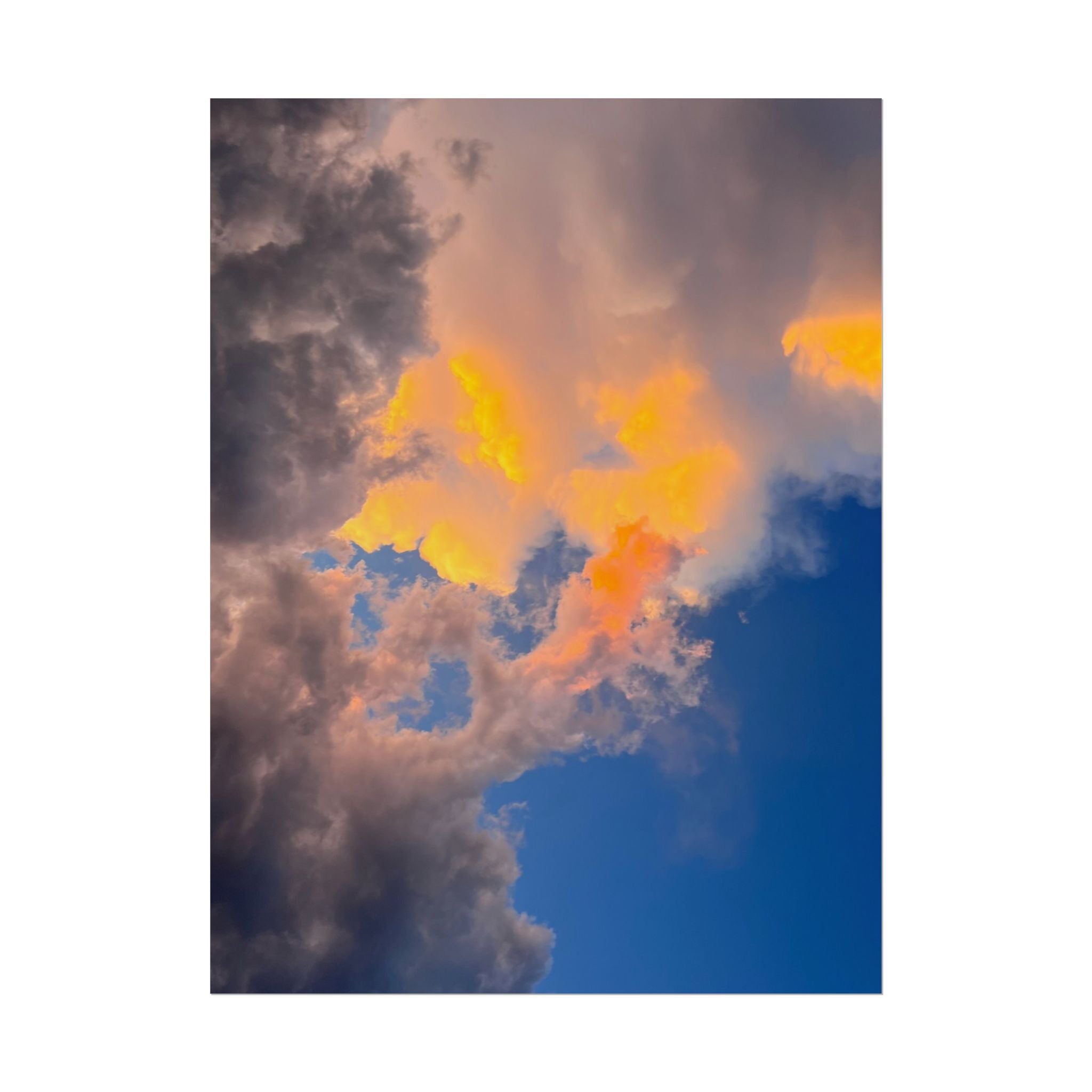 Sunset Cloudscape Rolled Poster — Dramatic Orange & Blue Sky Wall Art