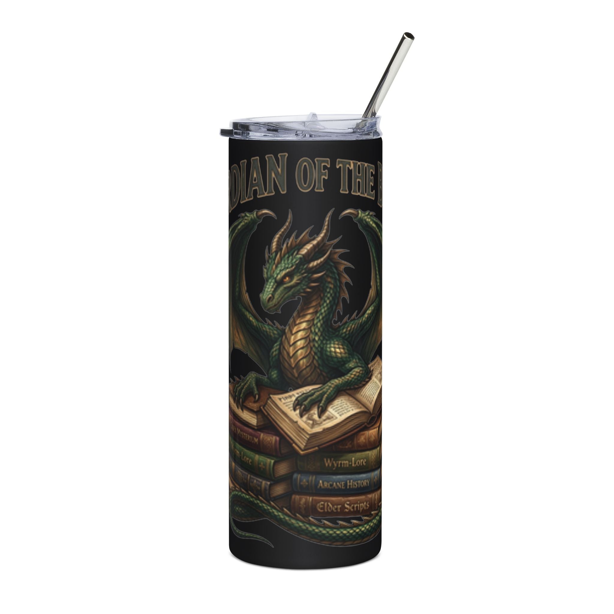 Guardian of the Books Stainless Steel Tumbler — 20oz Dragon Booklover Travel Cup