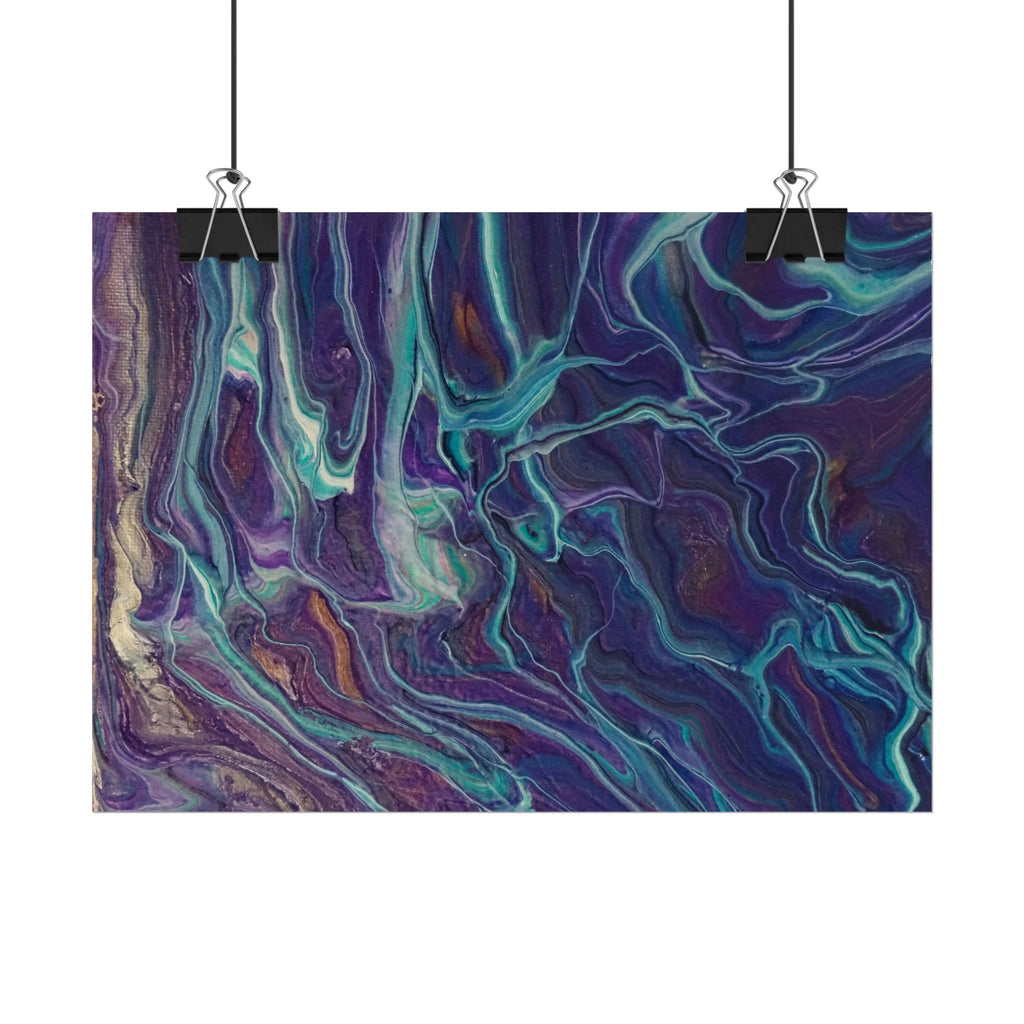 Abstract Fluid Art Poster — Purple Teal Marble Swirl Rolled Poster