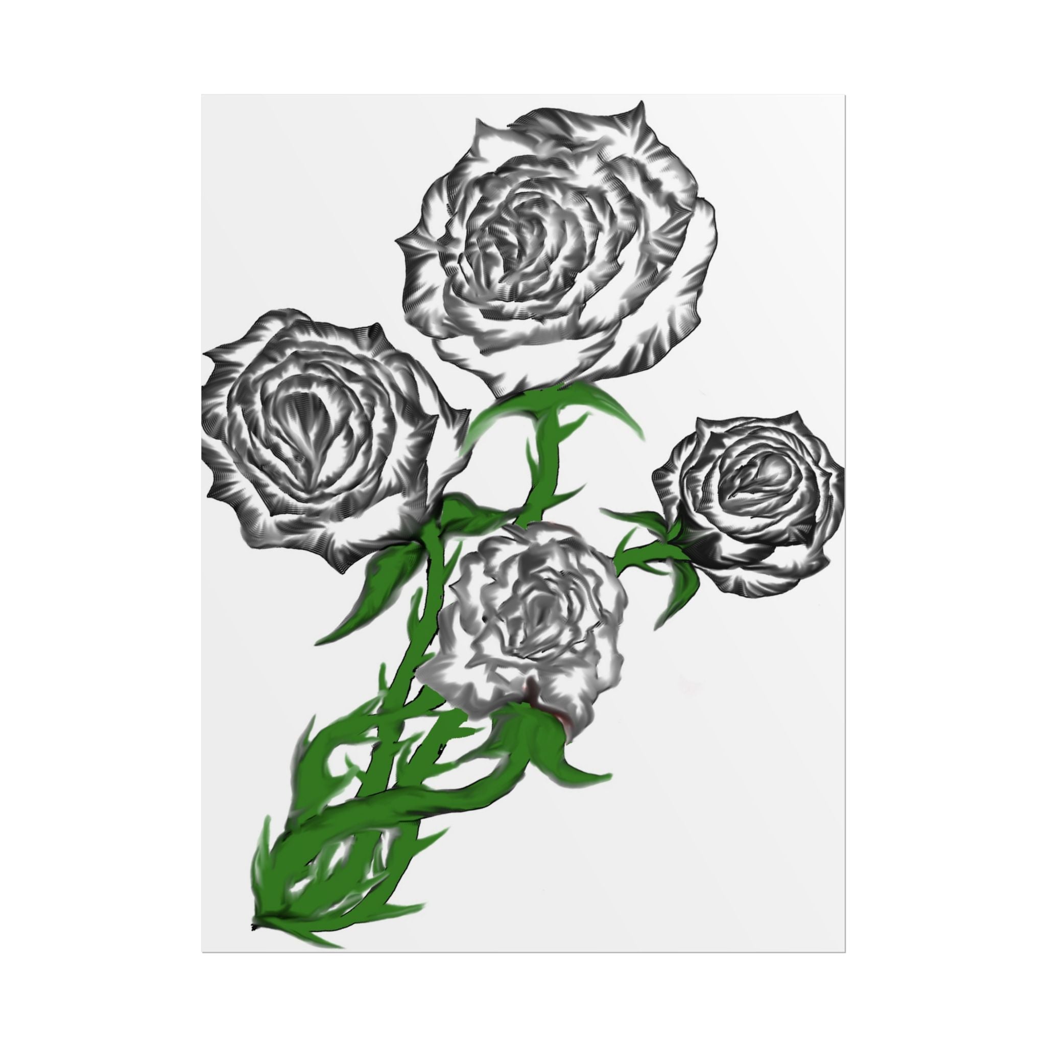 Rolled Poster — Hand-Drawn Black Rose Bouquet Floral Art Print