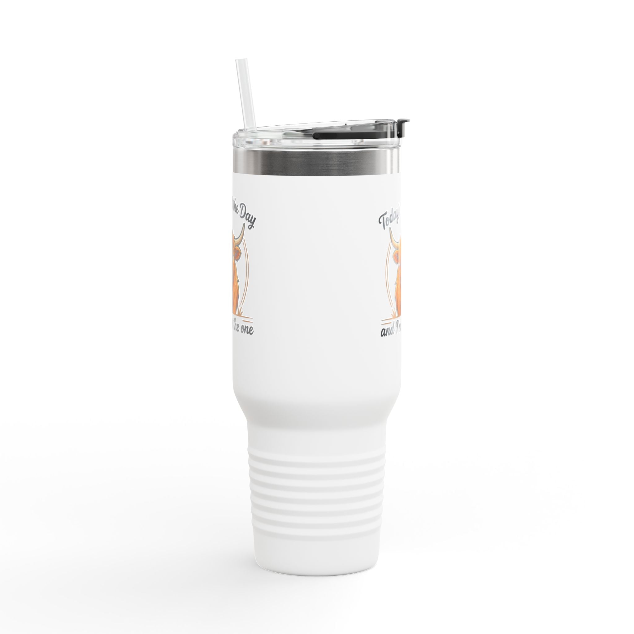 40oz Insulated Travel Mug — "Today's Not the Day and I'm Not the One" Highland Cow
