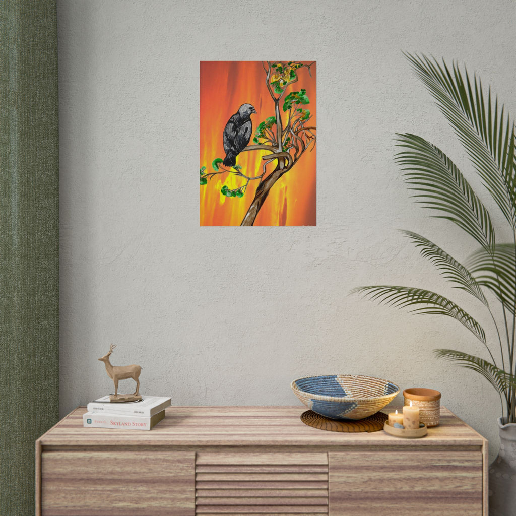 Raven on Sunset Branch Poster — Rolled Art Print