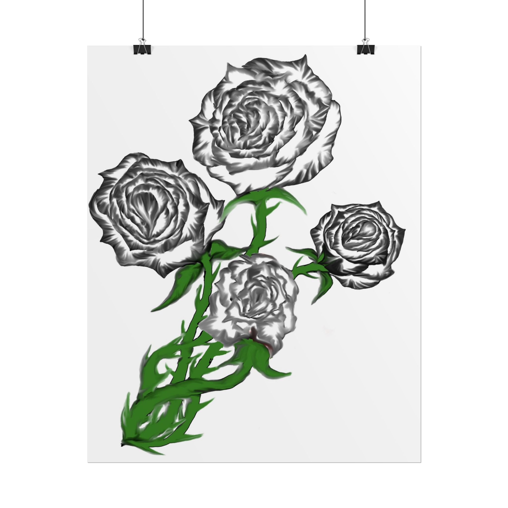 Rolled Poster — Hand-Drawn Black Rose Bouquet Floral Art Print