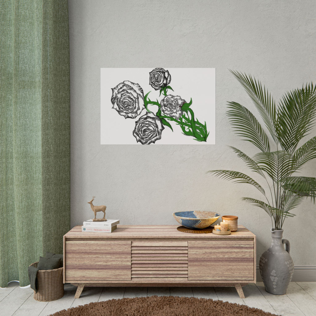 Rolled Poster — Hand-Drawn Black Rose Bouquet Floral Art Print