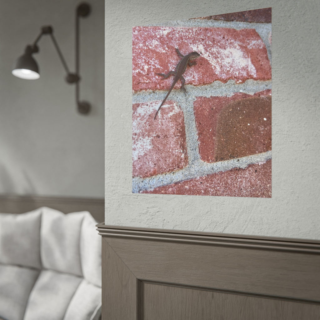 Lizard on Brick Wall Rolled Poster — Nature Photography Wall Art