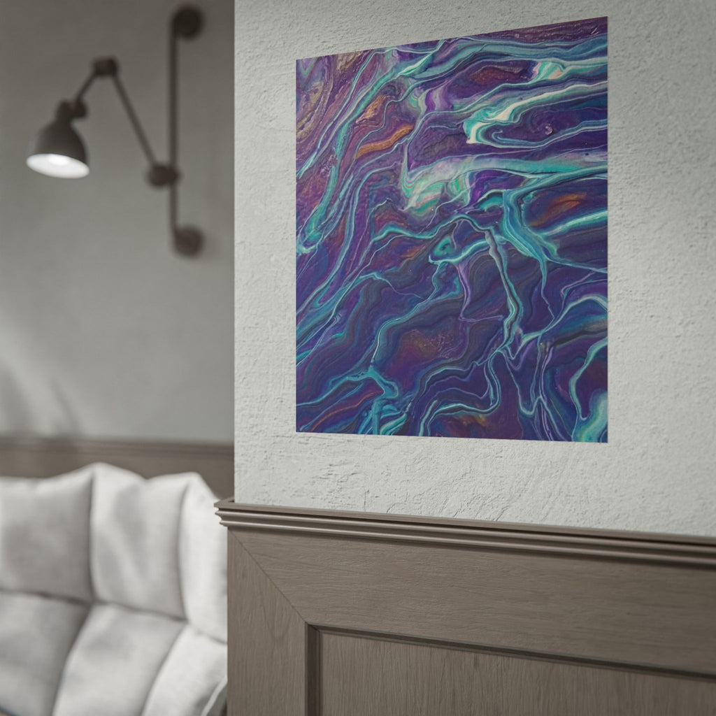 Abstract Fluid Art Poster — Purple Teal Marble Swirl Rolled Poster