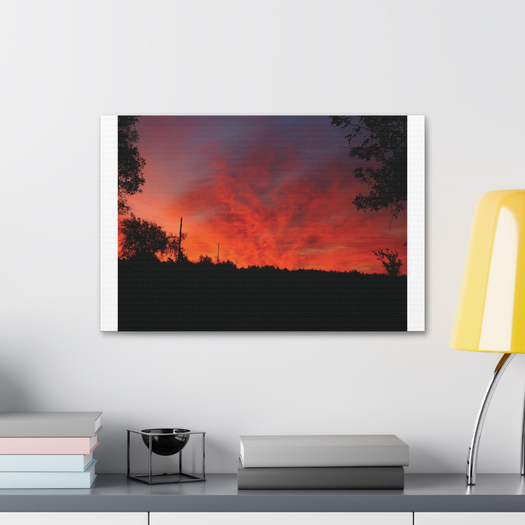 Sunset Silhouette Canvas Print — Fiery Red Orange Sky Wall Art