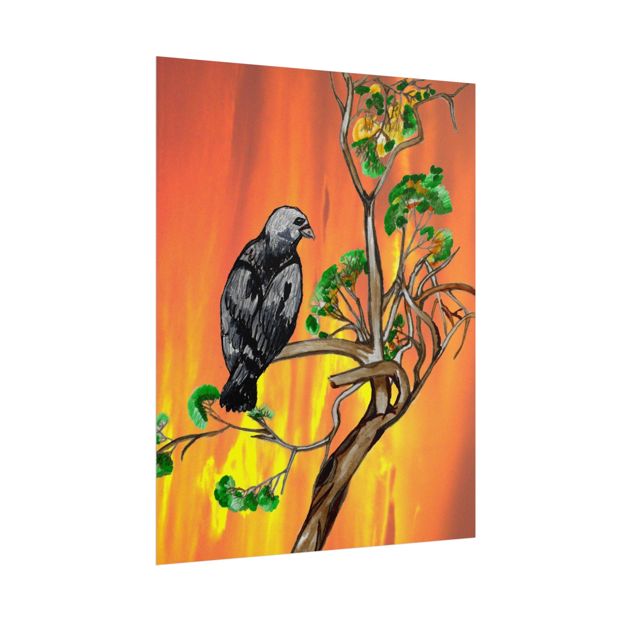 Raven on Sunset Branch Poster — Rolled Art Print