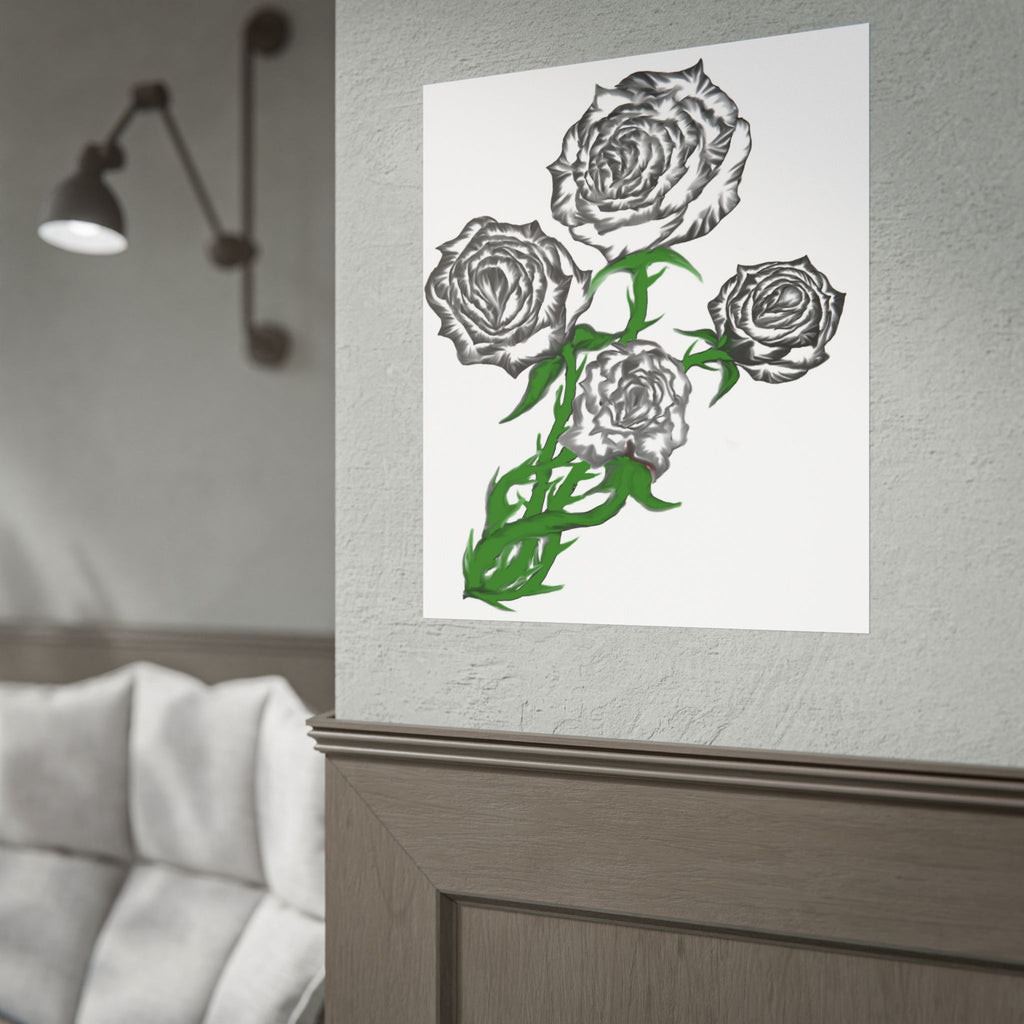 Rolled Poster — Hand-Drawn Black Rose Bouquet Floral Art Print