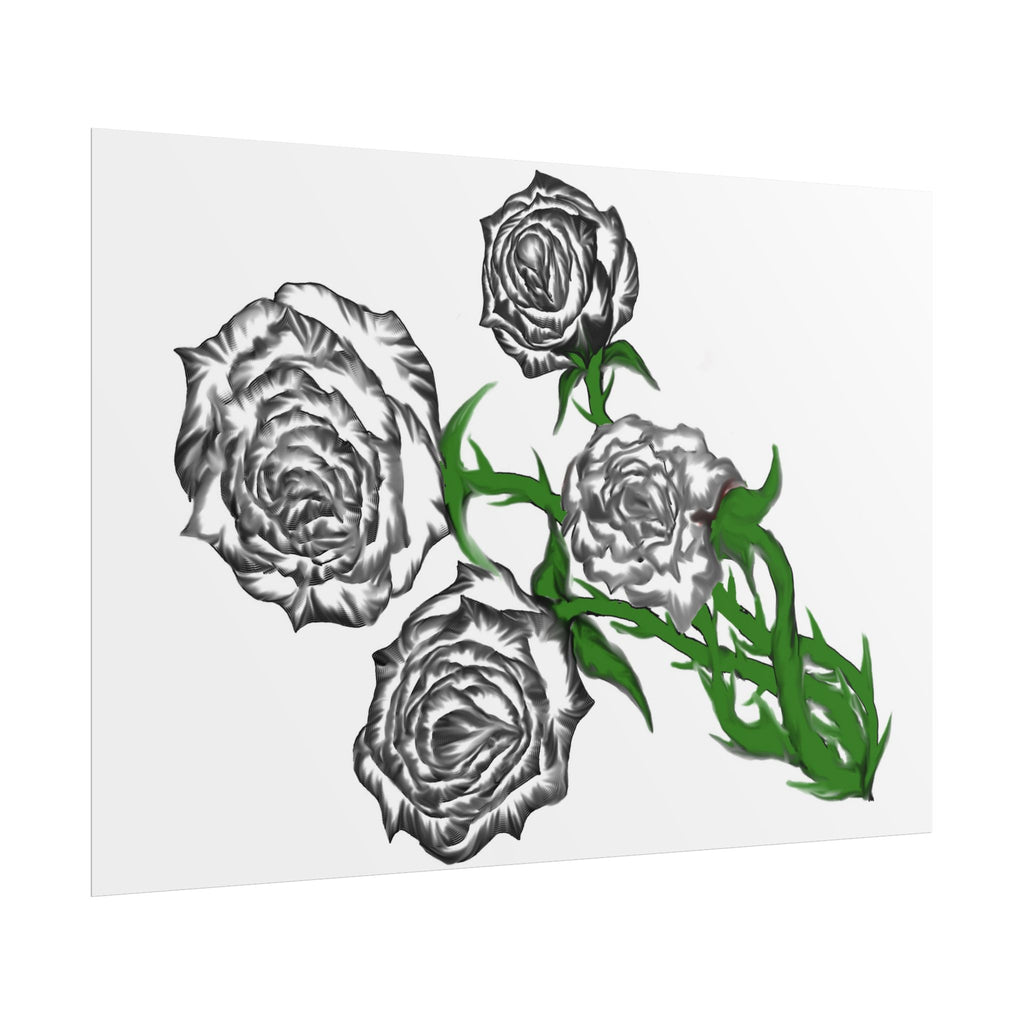 Rolled Poster — Hand-Drawn Black Rose Bouquet Floral Art Print