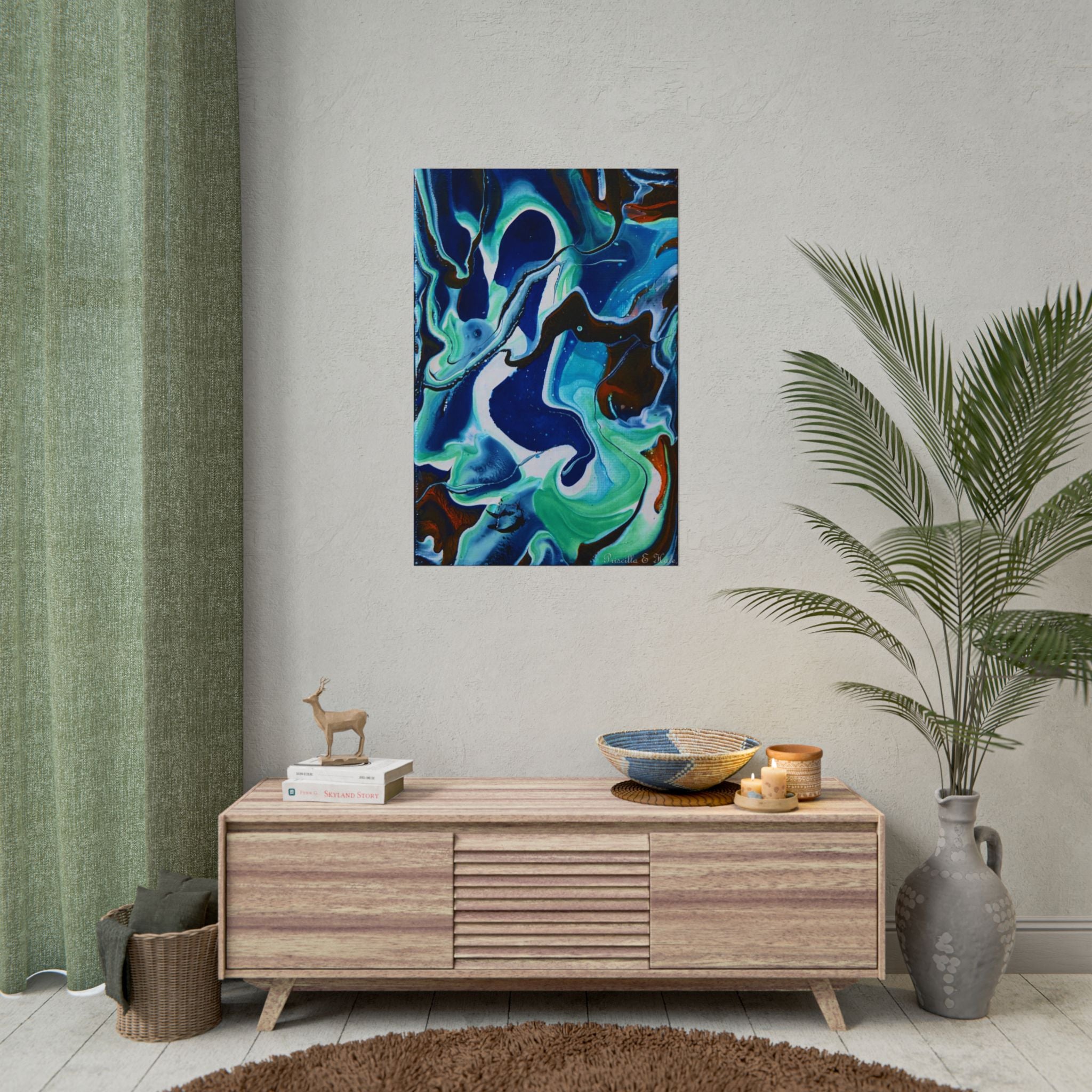 Abstract Ocean Swirl Rolled Poster — Blue & Teal Fluid Art Wall Print