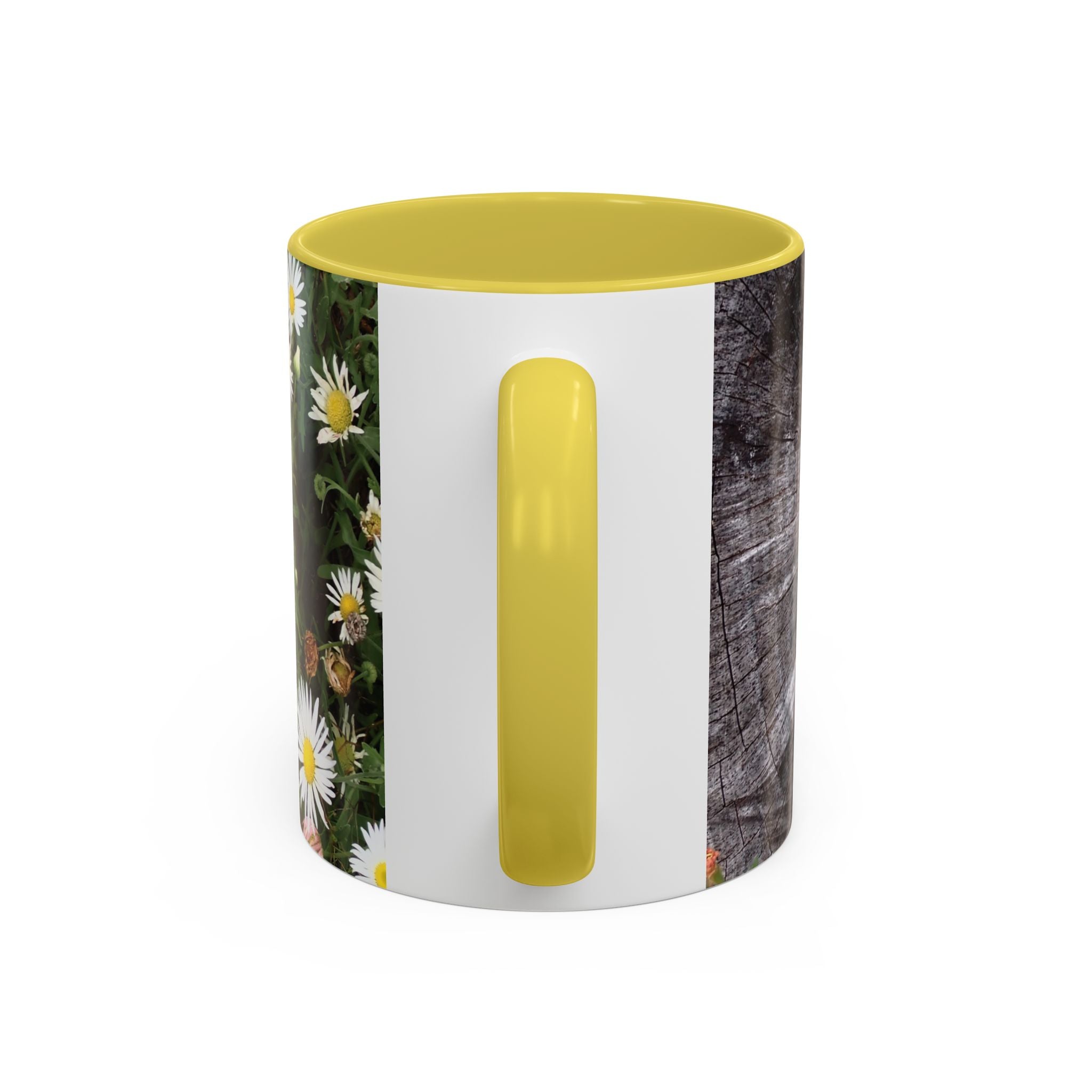 Daisy Floral Coffee Mug (11oz & 15oz) — White Daisies on Rustic Wood Background