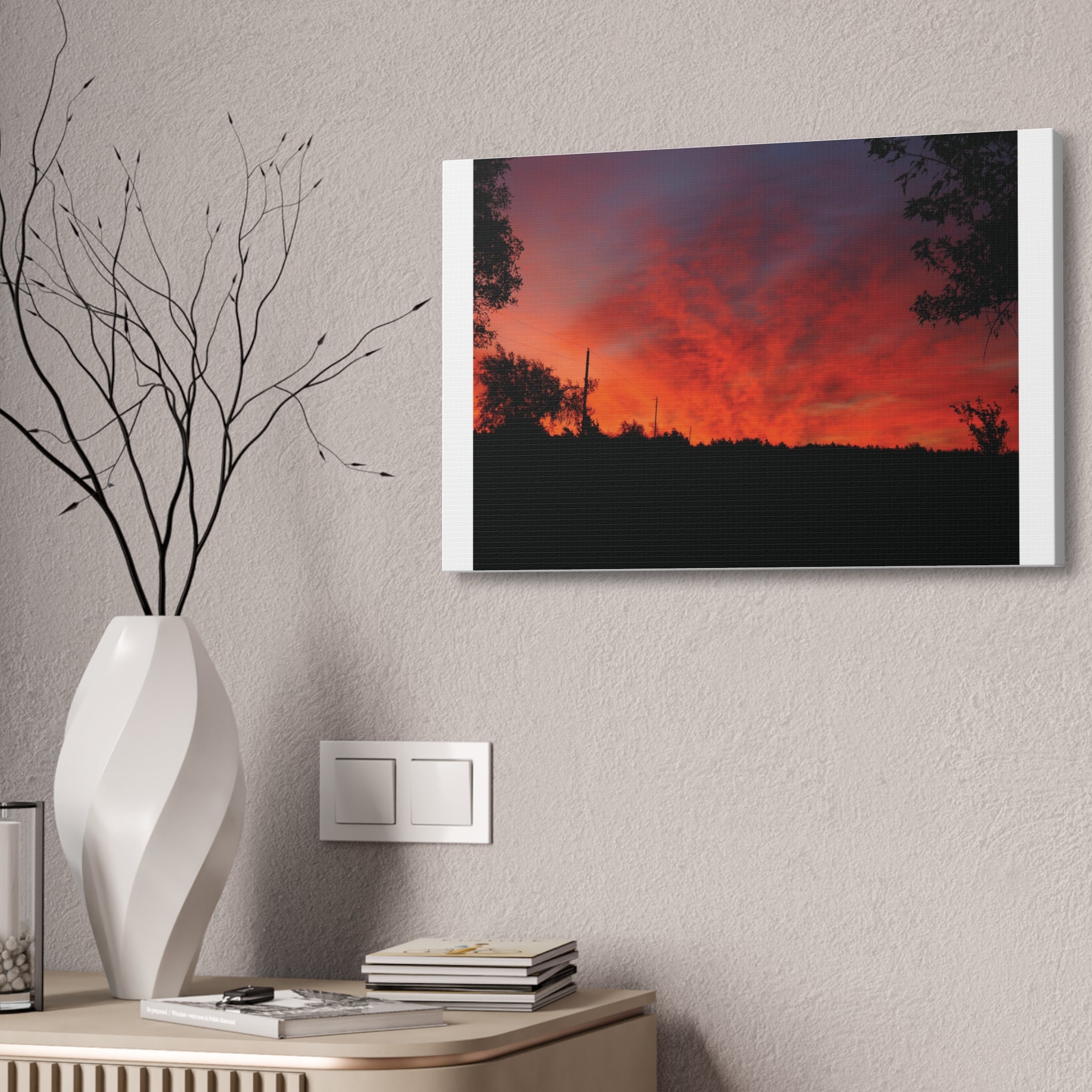 Sunset Silhouette Canvas Print — Fiery Red Orange Sky Wall Art
