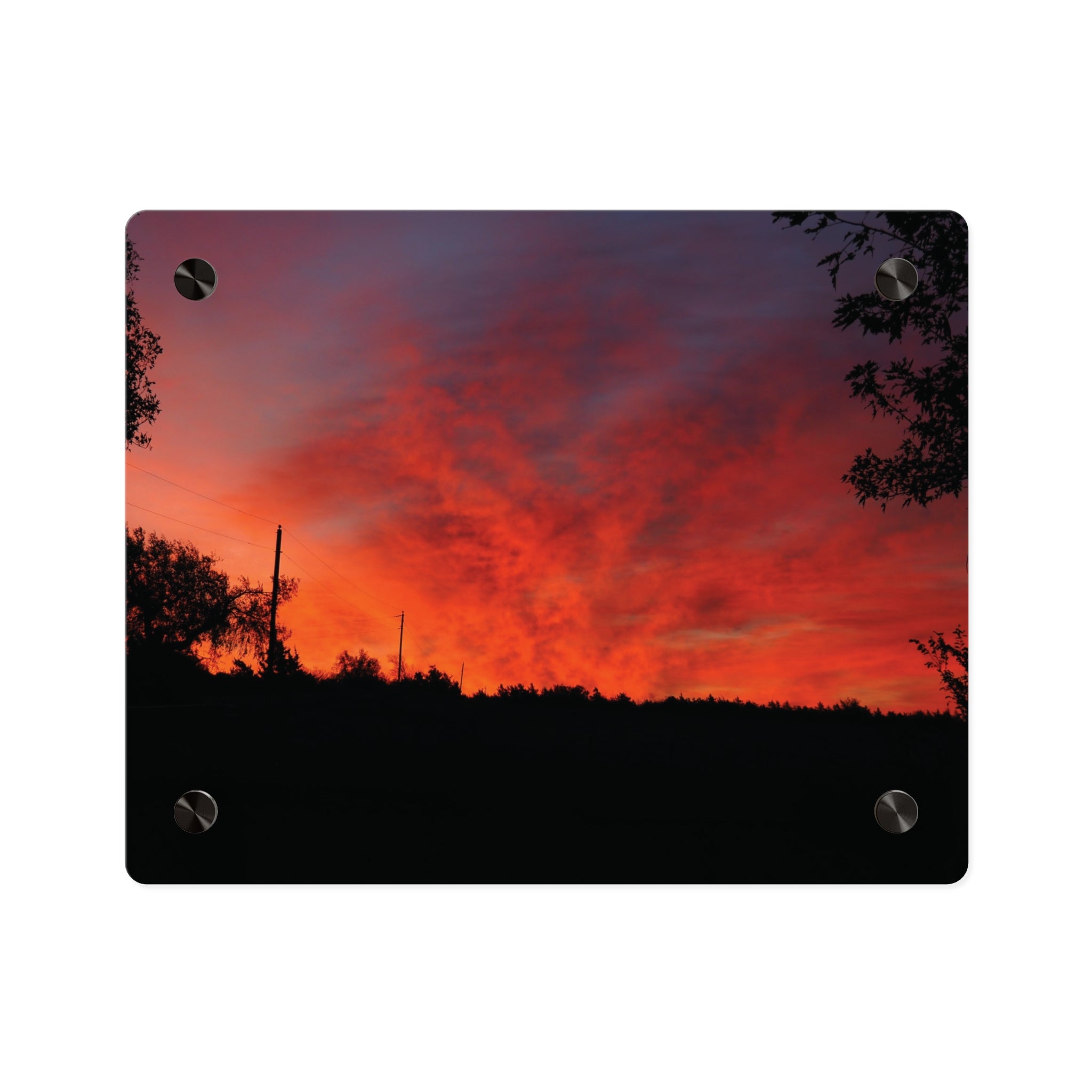 Sunset Silhouette Acrylic Wall Art Panel – Vibrant Red Orange Sky