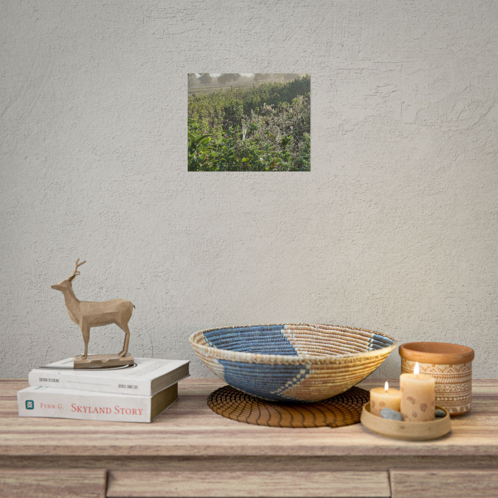 Morning Meadow Rolled Poster — Misty Wildflower Landscape Wall Art