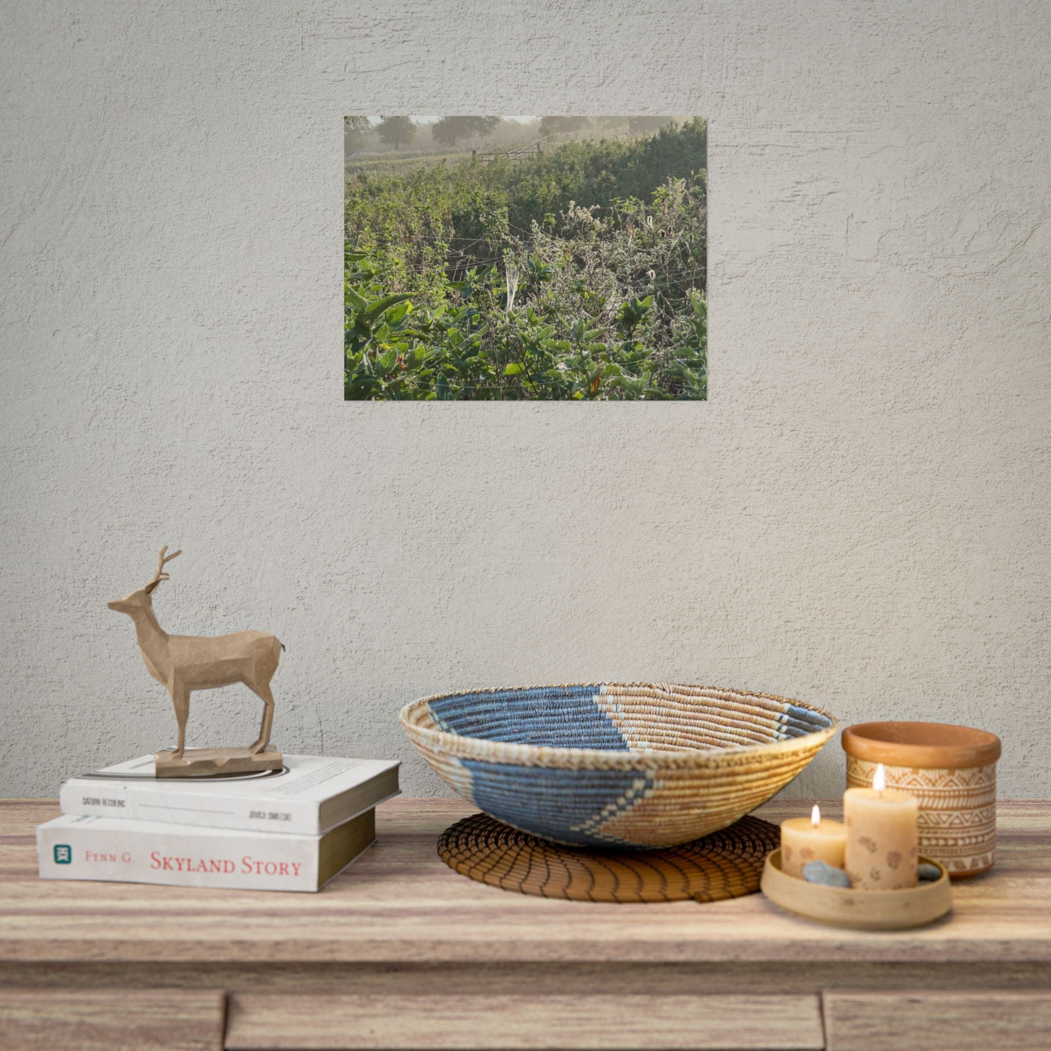 Morning Meadow Rolled Poster — Misty Wildflower Landscape Wall Art