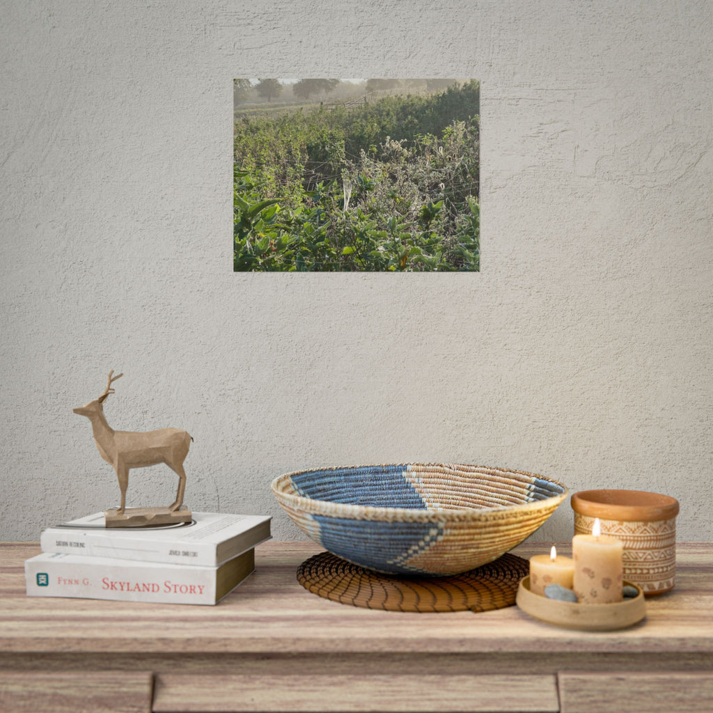 Morning Meadow Rolled Poster — Misty Wildflower Landscape Wall Art