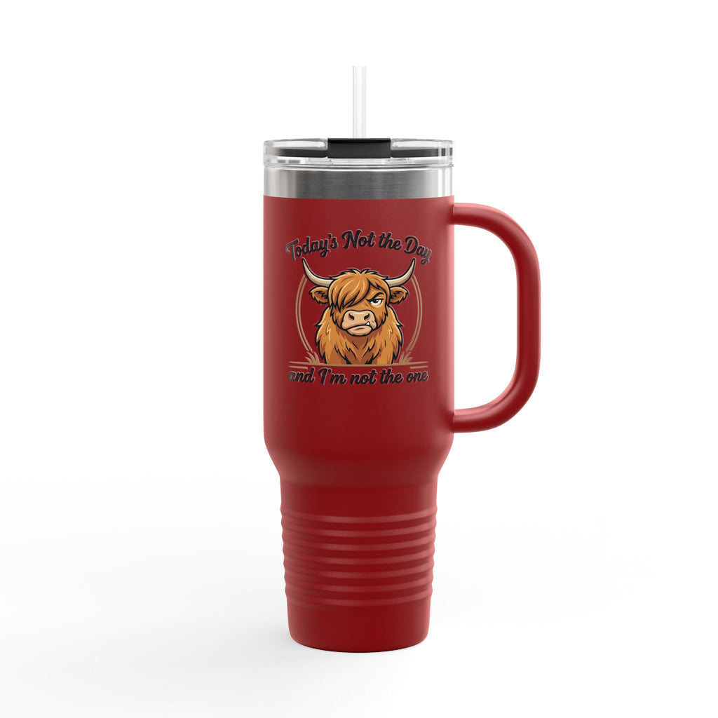 40oz Insulated Travel Mug — "Today's Not the Day and I'm Not the One" Highland Cow