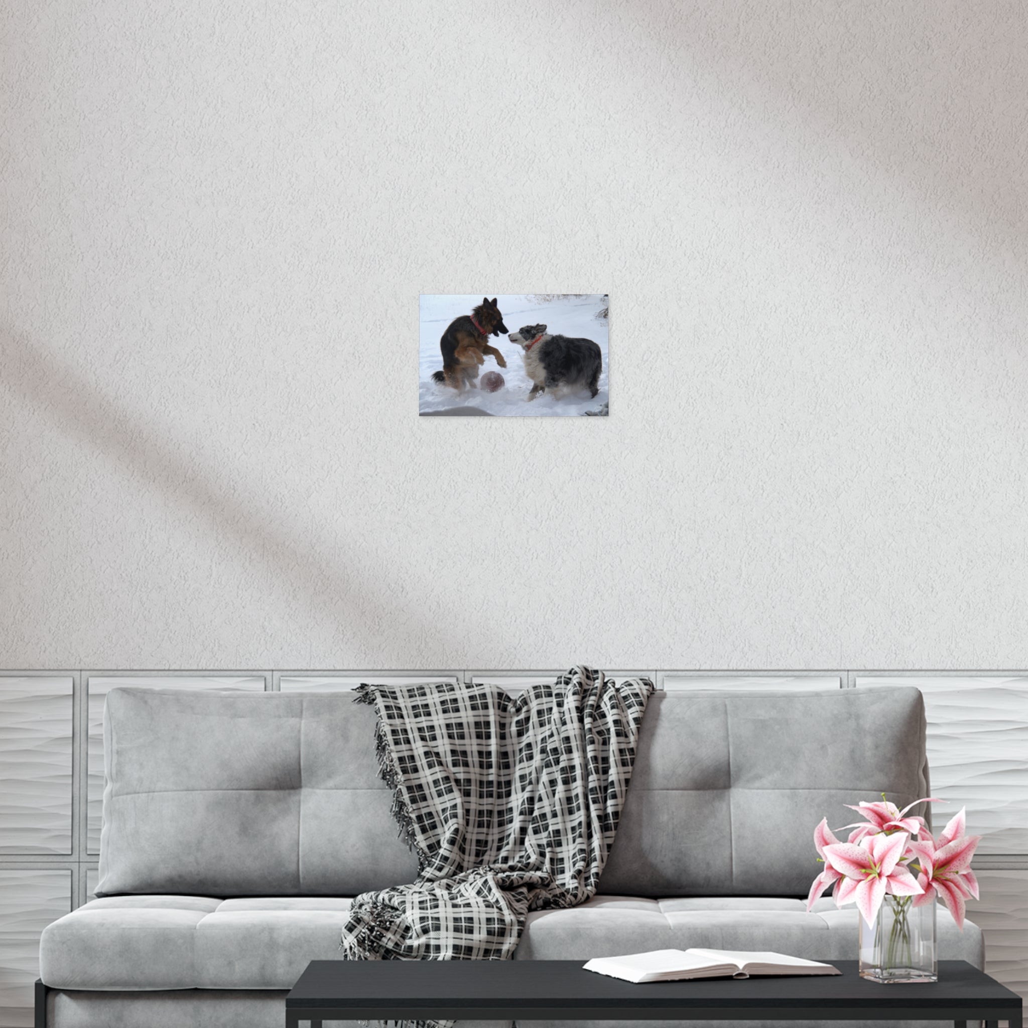 Dog Playful Winter Photo Poster — Two Dogs Playing in Snow Wall Art