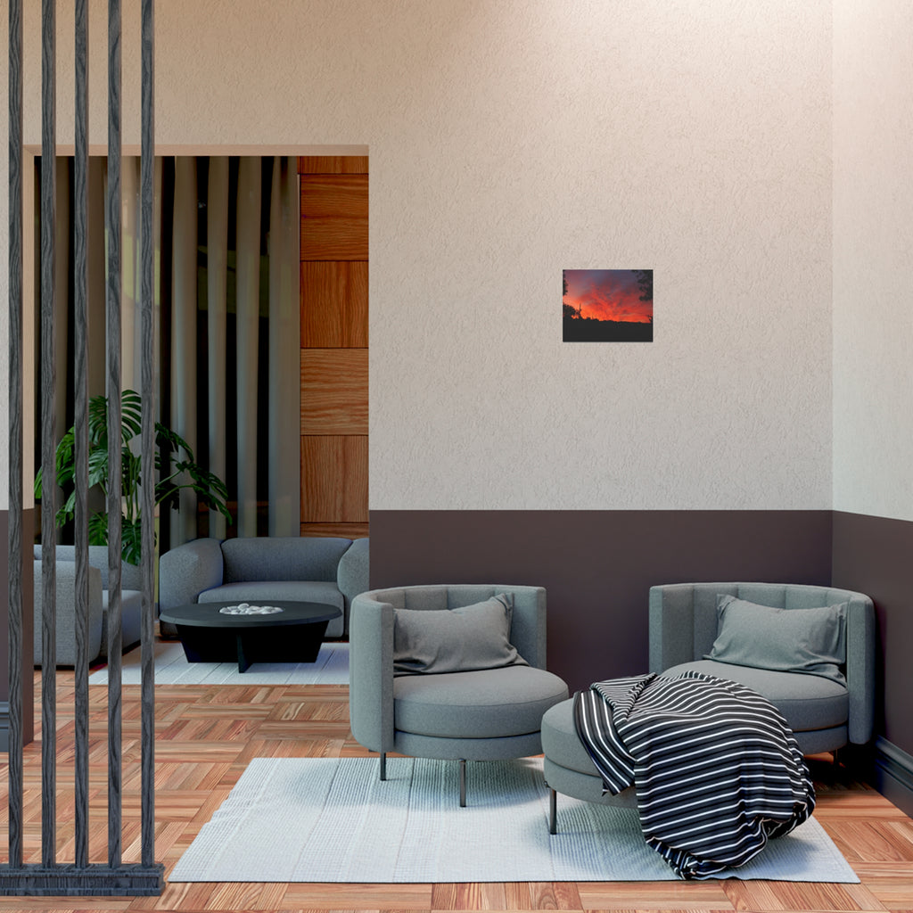 Sunset Landscape Poster — Vibrant Red Orange Sky Wall Art
