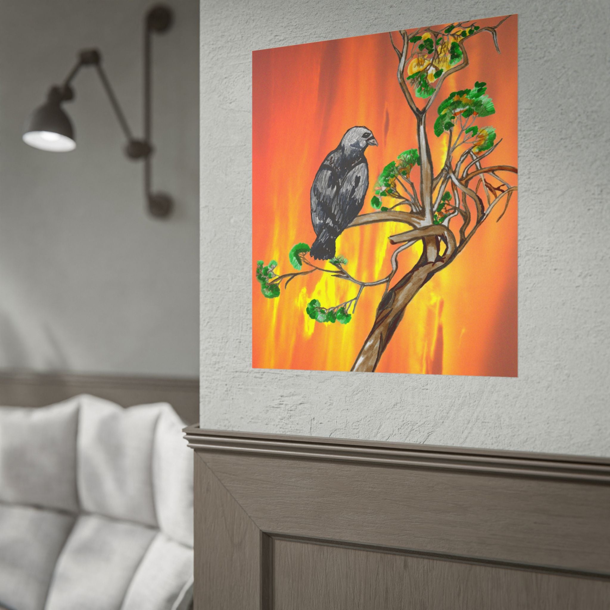 Raven on Sunset Branch Poster — Rolled Art Print