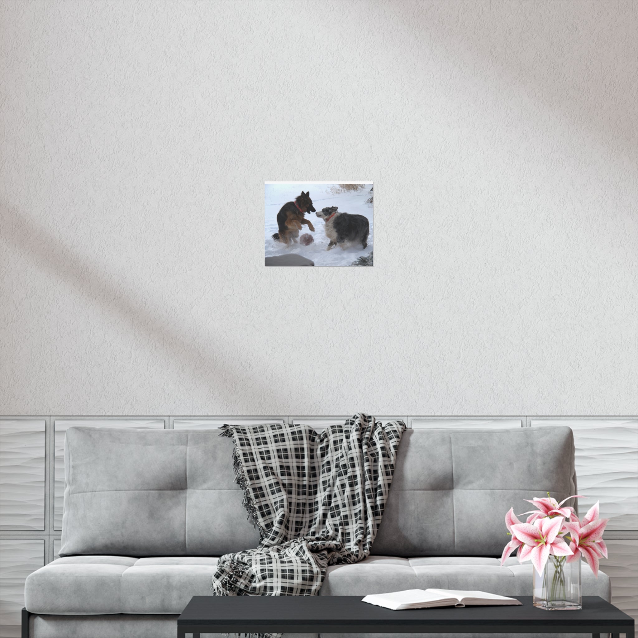 Dog Playful Winter Photo Poster — Two Dogs Playing in Snow Wall Art
