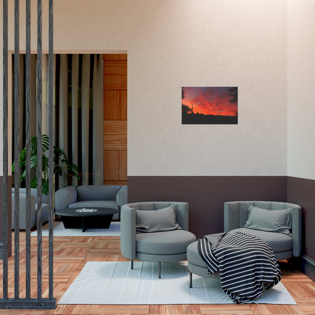 Sunset Landscape Poster — Vibrant Red Orange Sky Wall Art