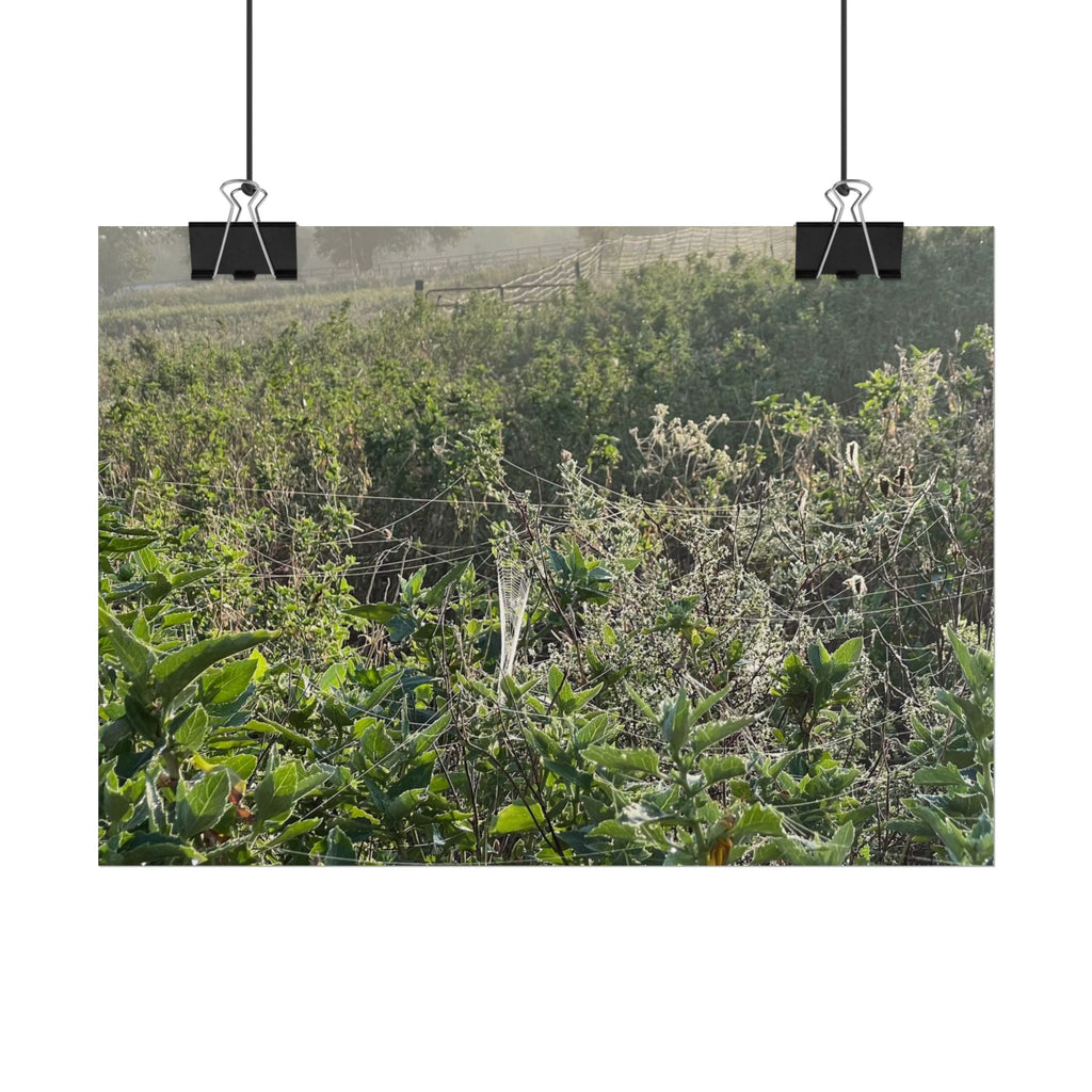 Morning Meadow Rolled Poster — Misty Wildflower Landscape Wall Art