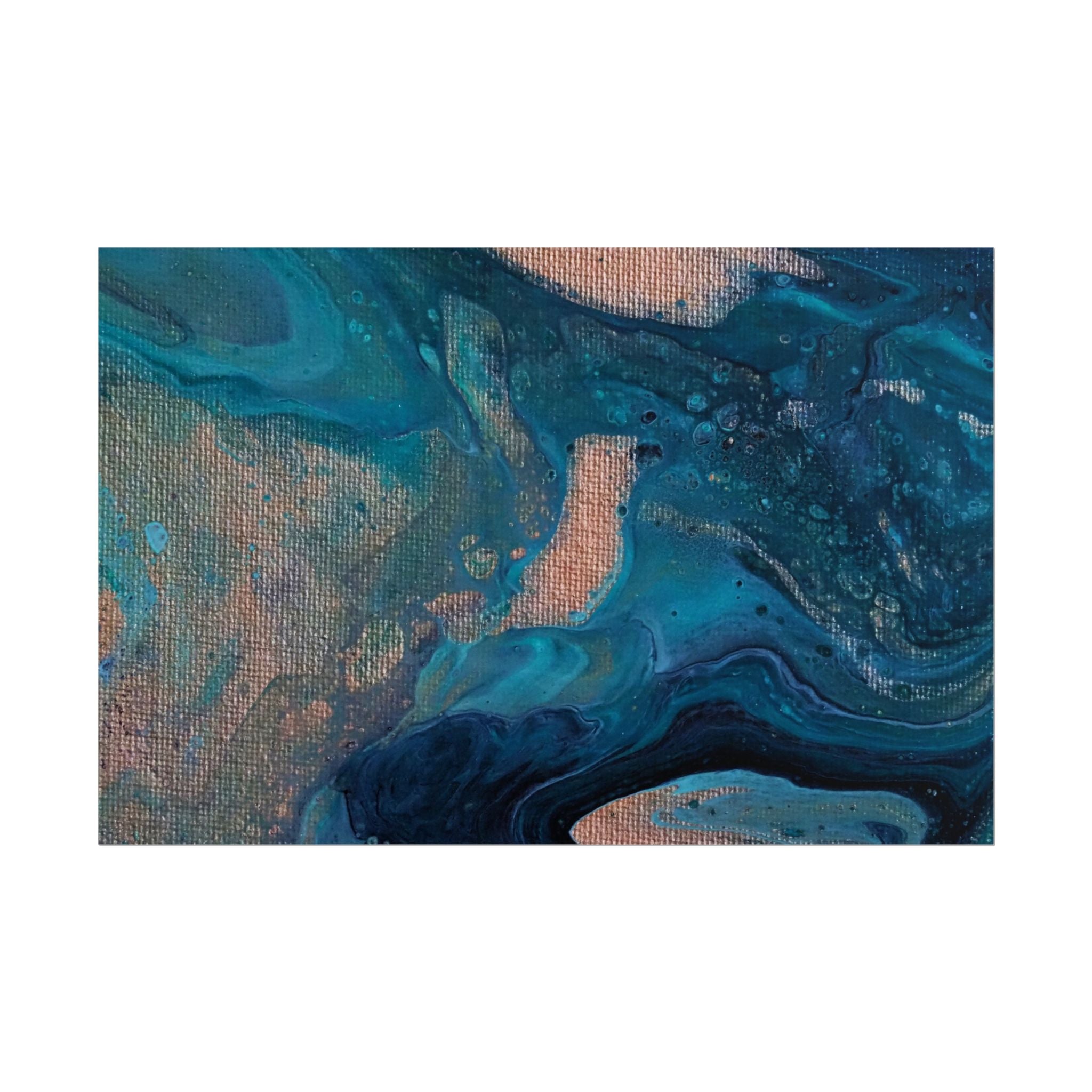Ocean Abstract Rolled Poster — Blue Teal Gold Fluid Art Print