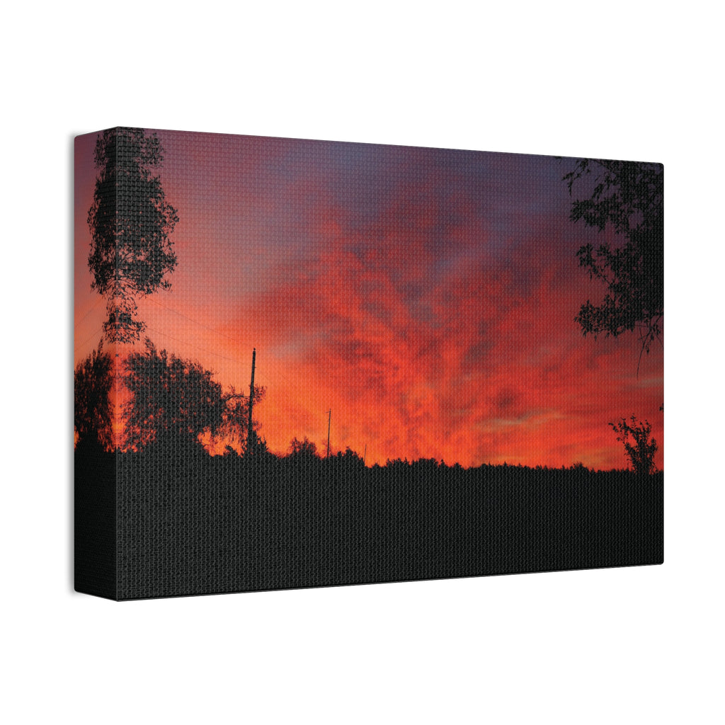 Sunset Silhouette Canvas Print — Fiery Red Orange Sky Wall Art