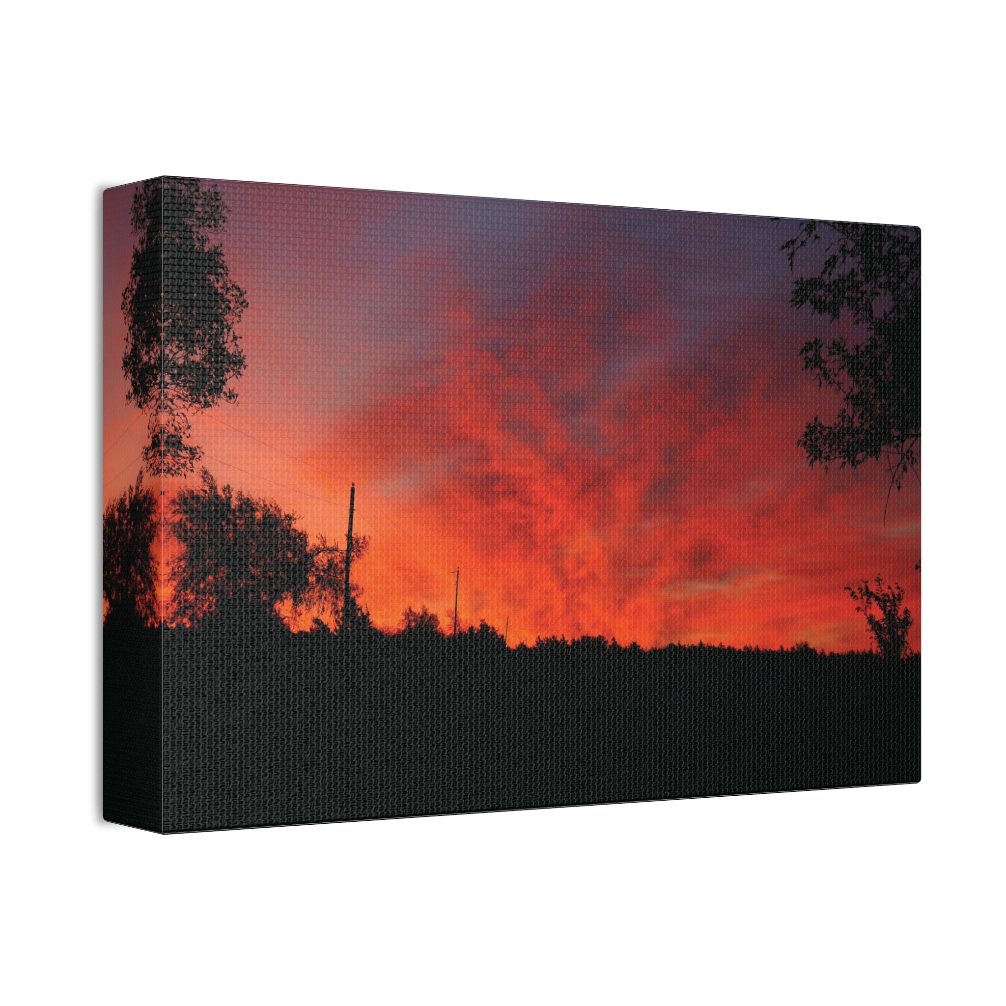 Sunset Silhouette Canvas Print — Fiery Red Orange Sky Wall Art
