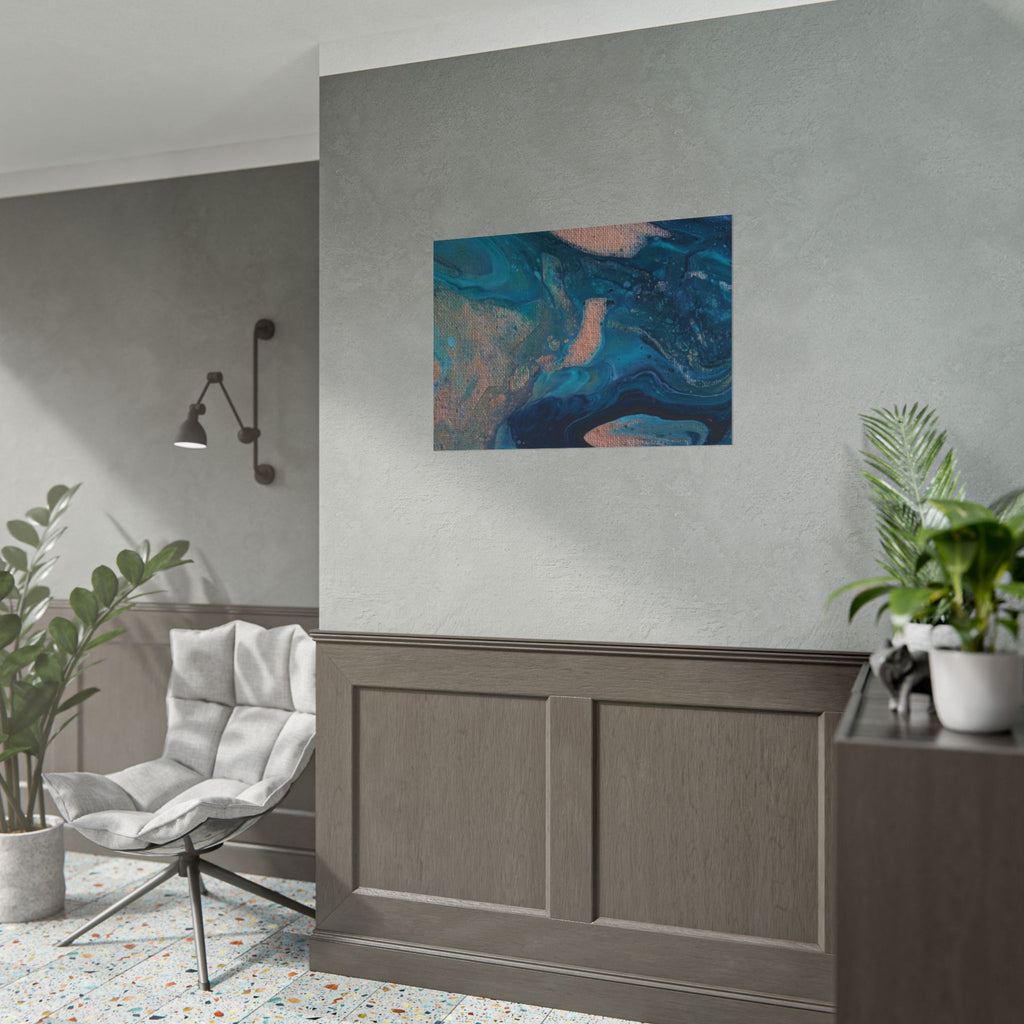 Ocean Abstract Rolled Poster — Blue Teal Gold Fluid Art Print