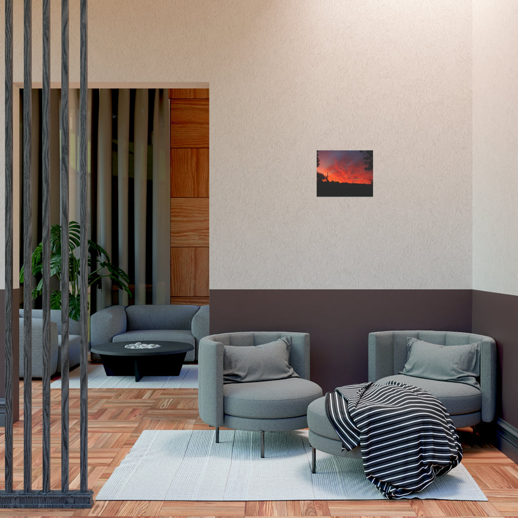 Sunset Landscape Poster — Vibrant Red Orange Sky Wall Art