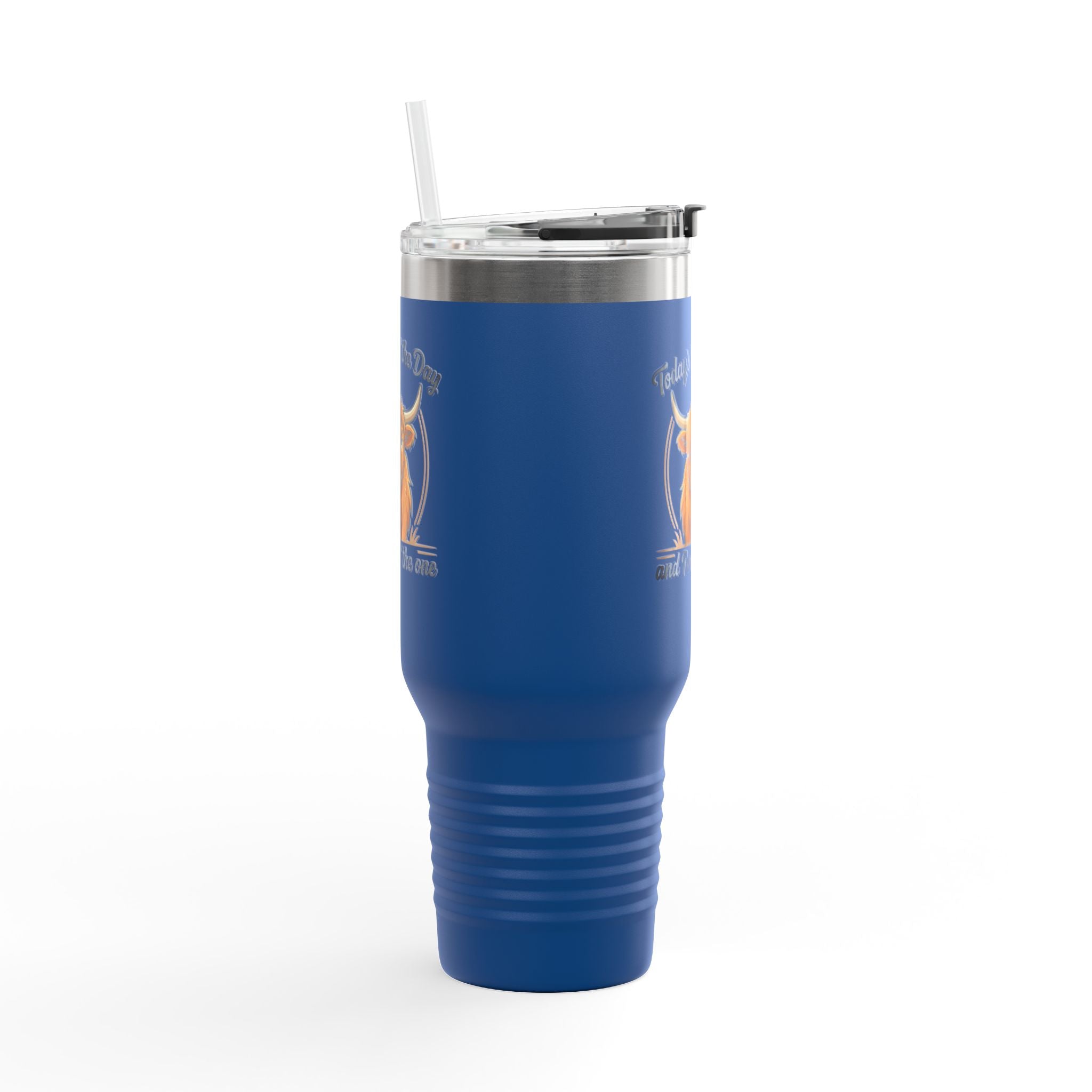 40oz Insulated Travel Mug — "Today's Not the Day and I'm Not the One" Highland Cow