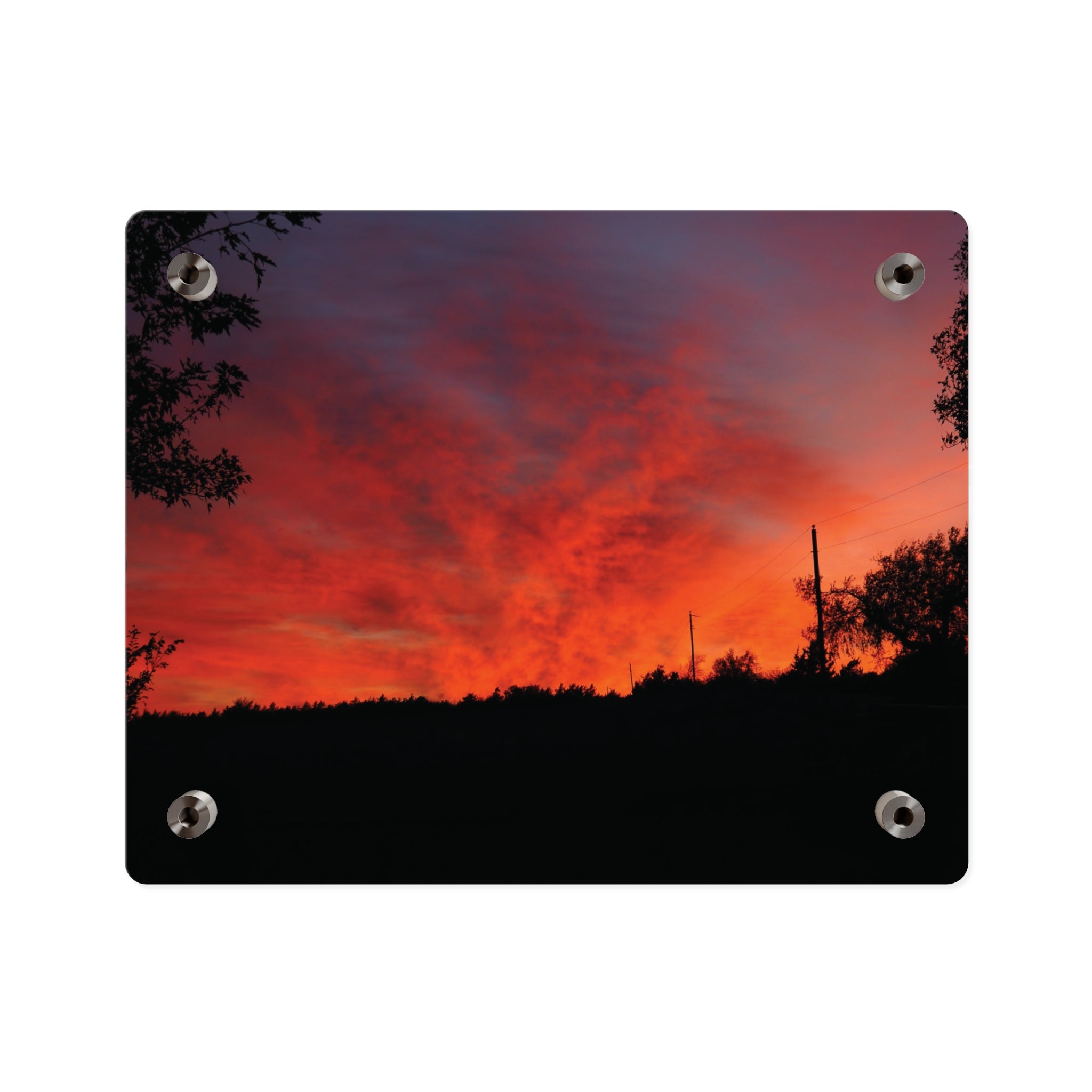 Sunset Silhouette Acrylic Wall Art Panel – Vibrant Red Orange Sky